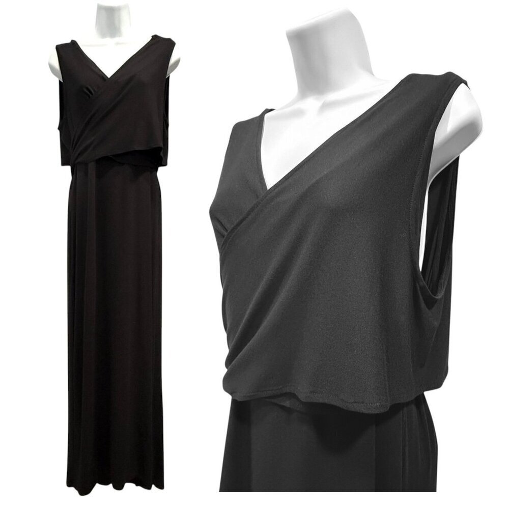 Context x Lord &‎ Taylor Tie Wrap Stretch Maxi Dress Black Minimalist Size L